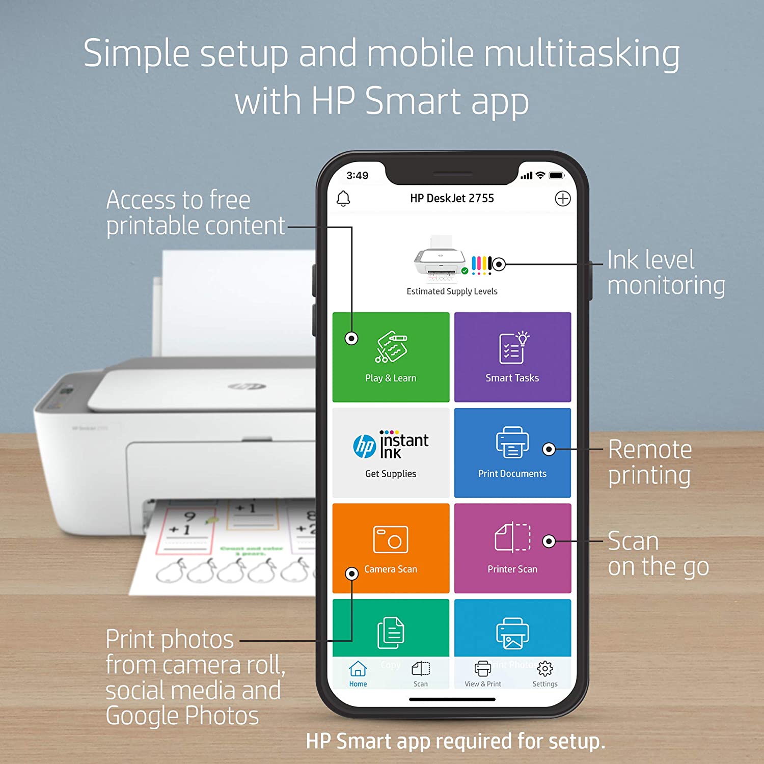 HP DeskJet 2755 Wireless All-in-One Printer, Mobile Print, Scan & Copy, HP Instant Ink Ready, Works with Alexa (3XV17A) HP DeskJet 2755 Wireless All-in-One Printer, Mobile Print, Scan & Copy, HP Instant Ink Ready, Works with Alexa (3XV17A)